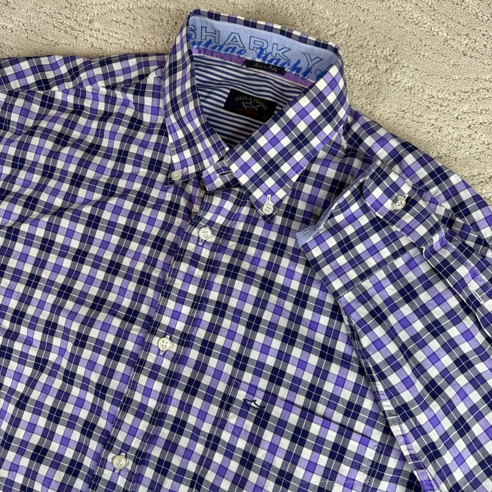 Men's‎ Paul & Shark Yachting Size 42 Long Sleeve Plaid Button Shirt Purple